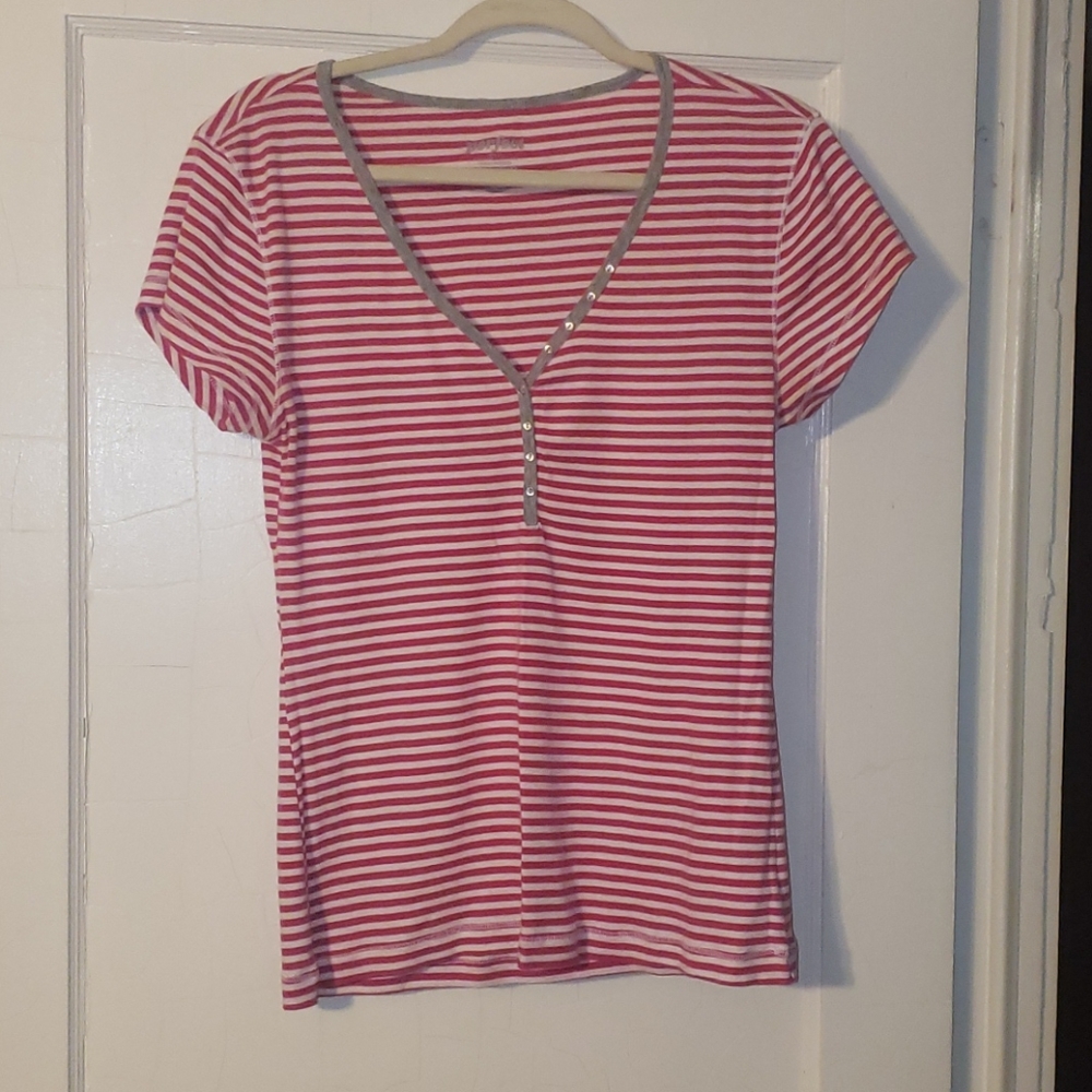 Old Navy Pink & White Striped T Size L